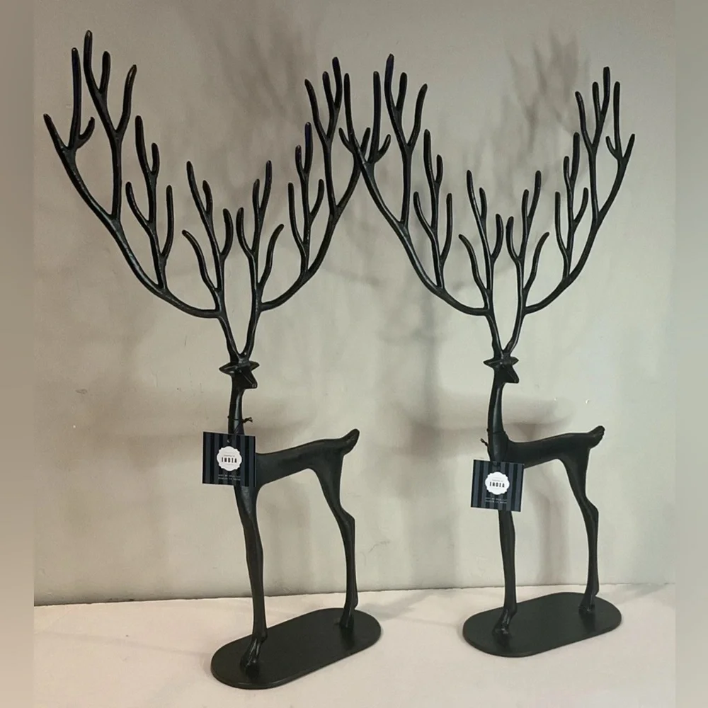 GRANVILLE LANE Black Big Reindeer Set of 2 Winter metal Christmas Decor 26” NEW